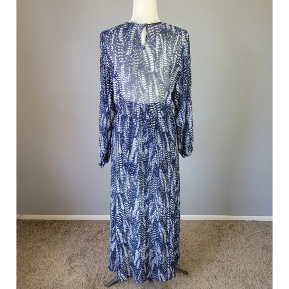 H&M // ultra-glam blue & white feathered print semi-sheer long maxi dress - Picture 14 of 15